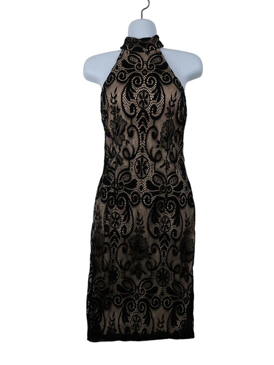 Bisou Bisou Dresses & Skirts - ✨3/$30 Bisou Bisou 2 Black Lace Overlay Halter Dress Midi Bodycon Cocktail